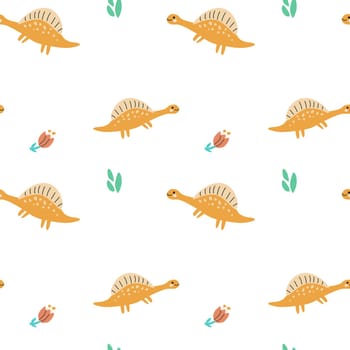 Childrens cute animals pattern - doodle baby dinosaur seamless background. Nursery design. Cute baby dinosaurs or dragons pattern for fabric print, cover design, textile, wallpapers. Little animals.