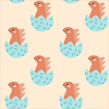 Childrens cute animals pattern - doodle baby dinosaur seamless background. Nursery design. Cute baby dinosaurs or dragons pattern for fabric print, cover design, textile, wallpapers. Little animals.