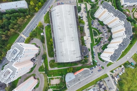 Top view of the city of Moscow, buildings and roads and other infrastructure of the city. Cityscape view from above.
