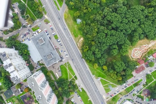 Top view of the city of Moscow, buildings and roads and other infrastructure of the city. Cityscape view from above.