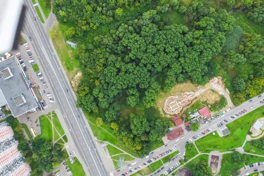 Top view of the city of Moscow, buildings and roads and other infrastructure of the city. Cityscape view from above.