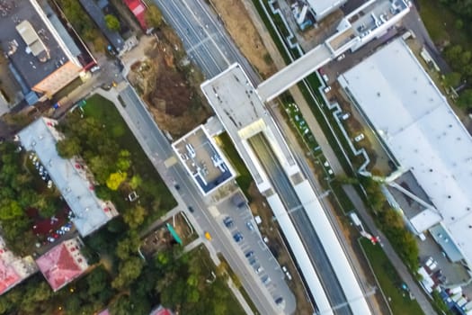 Top view of the city of Moscow, buildings and roads and other infrastructure of the city. Cityscape view from above.