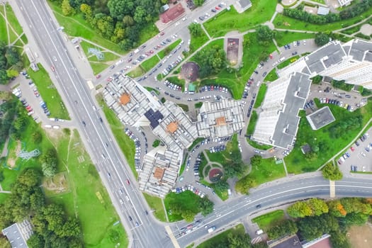 Top view of the city of Moscow, buildings and roads and other infrastructure of the city. Cityscape view from above.