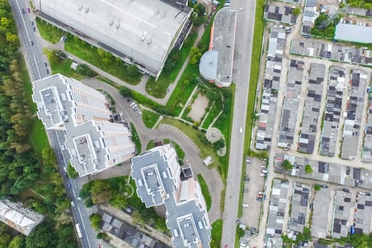 Top view of the city of Moscow, buildings and roads and other infrastructure of the city. Cityscape view from above.