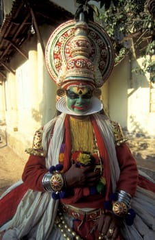 a Artist of a Kathakali Dance Group at a authentic training in the city of Kochi or Cochin in the Province Kerala in India.  India, Cochin, April, 1998