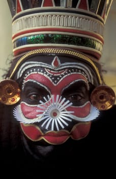 a Artist of a Kathakali Dance Group at a authentic training in the city of Kochi or Cochin in the Province Kerala in India.  India, Cochin, April, 1998