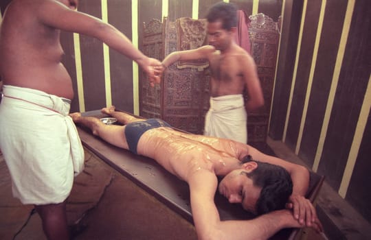 a Ayurveda massage centre in the city of Kochi or Cochin in the Province Kerala in India.  India, Cochin, April, 1998