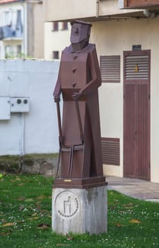 Gares, Spain - March 30, 2024: Layas male runner sculpture. Puente La Reina, Navarre, Spain. Sculpted by Felix Lizarraga Araiz, 2021