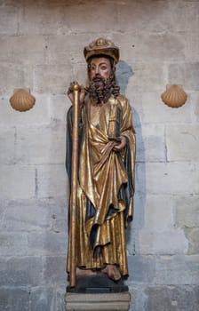 Gares, Spain - March 30, 2024: Church of Santiago, Puente La Reina, Navarre, Spain. Santiago The Black or Beltza