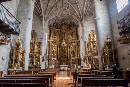 Gares, Spain - March 30, 2024: Church of Santiago, Puente La Reina, Navarre, Spain. Main nave