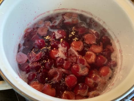 Making compote from fresh berries and the fruits