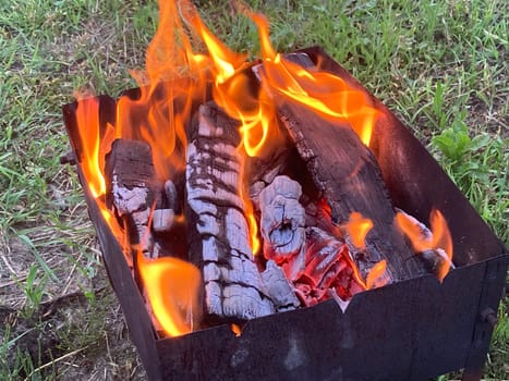 Firewood burning in the a barbecue grill