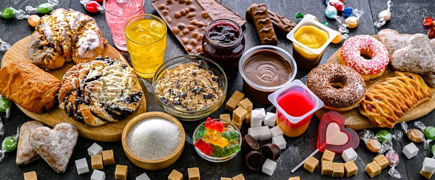 Food products containing a significant amount of sugar. Junk food.