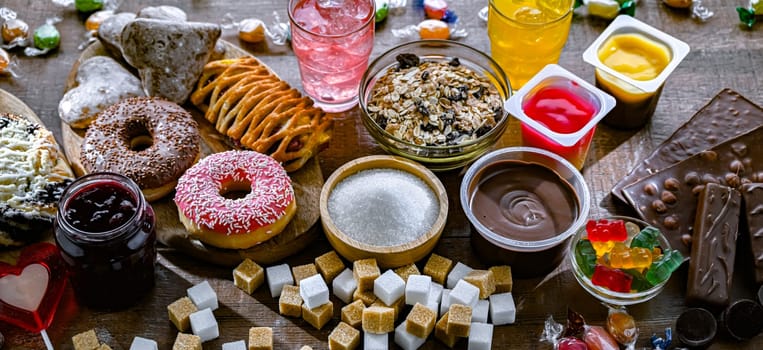 Food products containing a significant amount of sugar. Junk food.