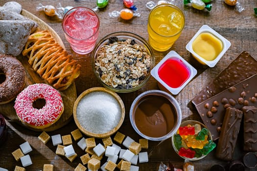 Food products containing a significant amount of sugar. Junk food.
