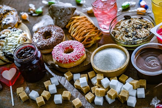 Food products containing a significant amount of sugar. Junk food.