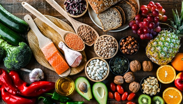 Food products representing the DASH diet which was created to help lower high blood pressure
