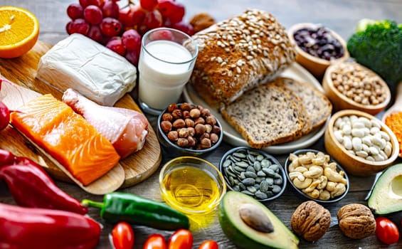 Food products representing the DASH diet which was created to help lower high blood pressure