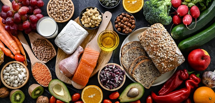 Food products representing the DASH diet which was created to help lower high blood pressure