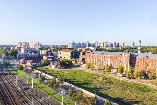 Top view of the city of Moscow, buildings and roads and other infrastructure of the city. Cityscape view from above.