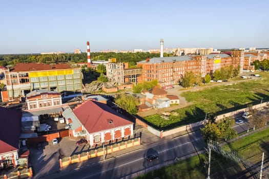 Top view of the city of Moscow, buildings and roads and other infrastructure of the city. Cityscape view from above.