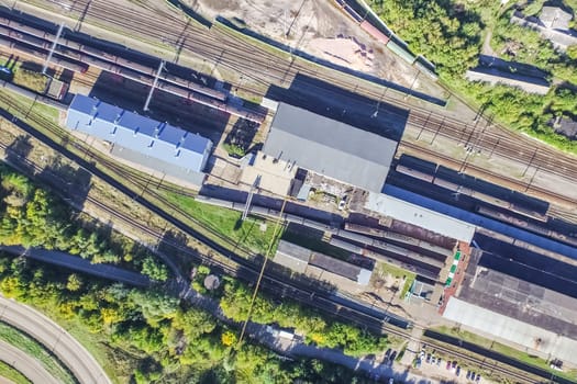 Top view of the city of Moscow, buildings and roads and other infrastructure of the city. Cityscape view from above.