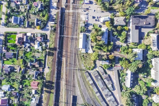 Top view of the city of Moscow, buildings and roads and other infrastructure of the city. Cityscape view from above.