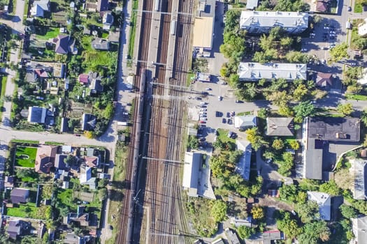 Top view of the city of Moscow, buildings and roads and other infrastructure of the city. Cityscape view from above.