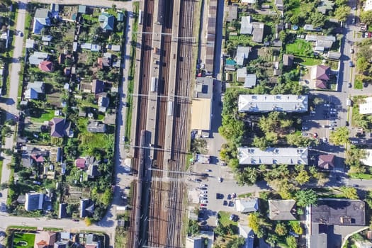 Top view of the city of Moscow, buildings and roads and other infrastructure of the city. Cityscape view from above.