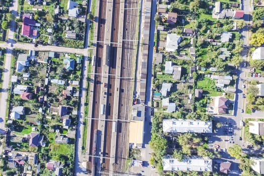 Top view of the city of Moscow, buildings and roads and other infrastructure of the city. Cityscape view from above.