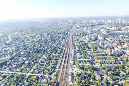Top view of the city of Moscow, buildings and roads and other infrastructure of the city. Cityscape view from above.