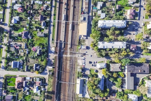 Top view of the city of Moscow, buildings and roads and other infrastructure of the city. Cityscape view from above.