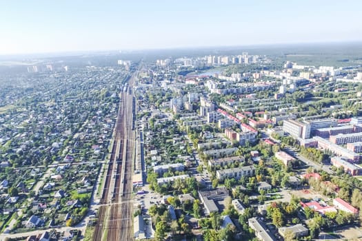 Top view of the city of Moscow, buildings and roads and other infrastructure of the city. Cityscape view from above.