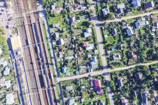 Top view of the city of Moscow, buildings and roads and other infrastructure of the city. Cityscape view from above.