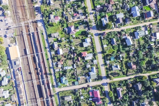 Top view of the city of Moscow, buildings and roads and other infrastructure of the city. Cityscape view from above.