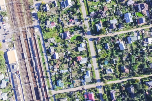Top view of the city of Moscow, buildings and roads and other infrastructure of the city. Cityscape view from above.