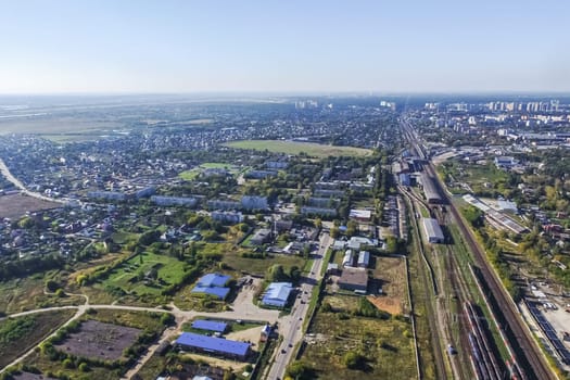 Top view of the village, fields and forests near the village