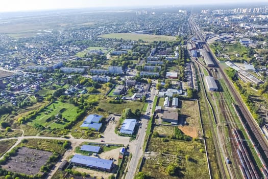Top view of the village, fields and forests near the village