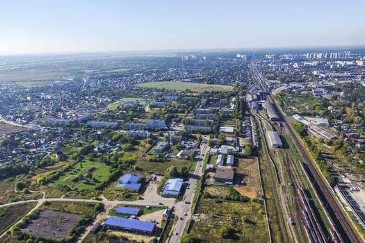 Top view of the village, fields and forests near the village