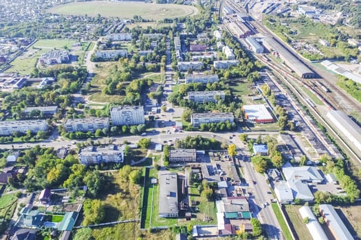 Top view of the city of Moscow, buildings and roads and other infrastructure of the city. Cityscape view from above.