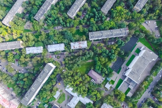 Top view of the city of Moscow, buildings and roads and other infrastructure of the city. Cityscape view from above.