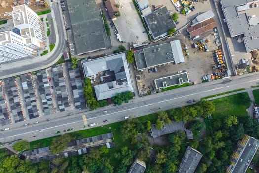 Top view of the city of Moscow, buildings and roads and other infrastructure of the city. Cityscape view from above.