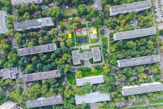 Top view of the city of Moscow, buildings and roads and other infrastructure of the city. Cityscape view from above.