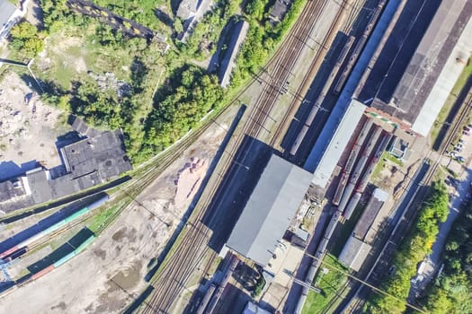 Top view of the city of Moscow, buildings and roads and other infrastructure of the city. Cityscape view from above.