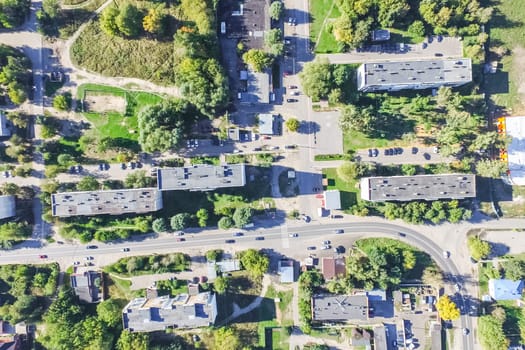 Top view of the city of Moscow, buildings and roads and other infrastructure of the city. Cityscape view from above.