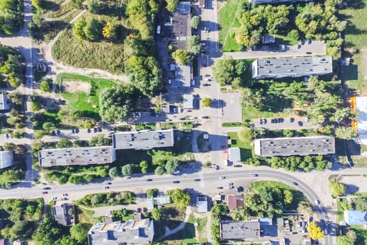 Top view of the city of Moscow, buildings and roads and other infrastructure of the city. Cityscape view from above.