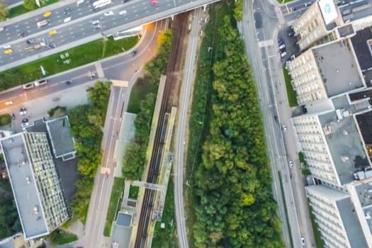 Top view of the city of Moscow, buildings and roads and other infrastructure of the city. Cityscape view from above.