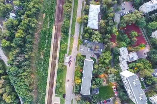 Top view of the city of Moscow, buildings and roads and other infrastructure of the city. Cityscape view from above.