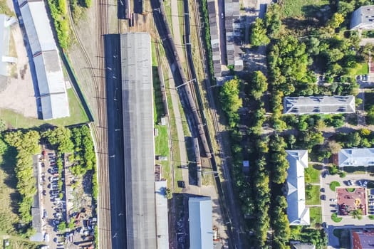 Top view of the city of Moscow, buildings and roads and other infrastructure of the city. Cityscape view from above.