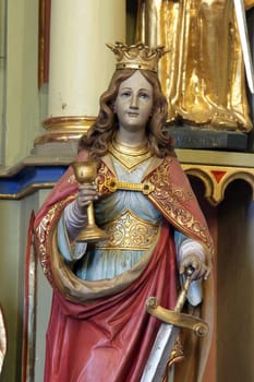 Saint Barbara, statue on the altar of Saint Florian in the parish church of Saint Mary Magdalene in Prilisce, Croatia